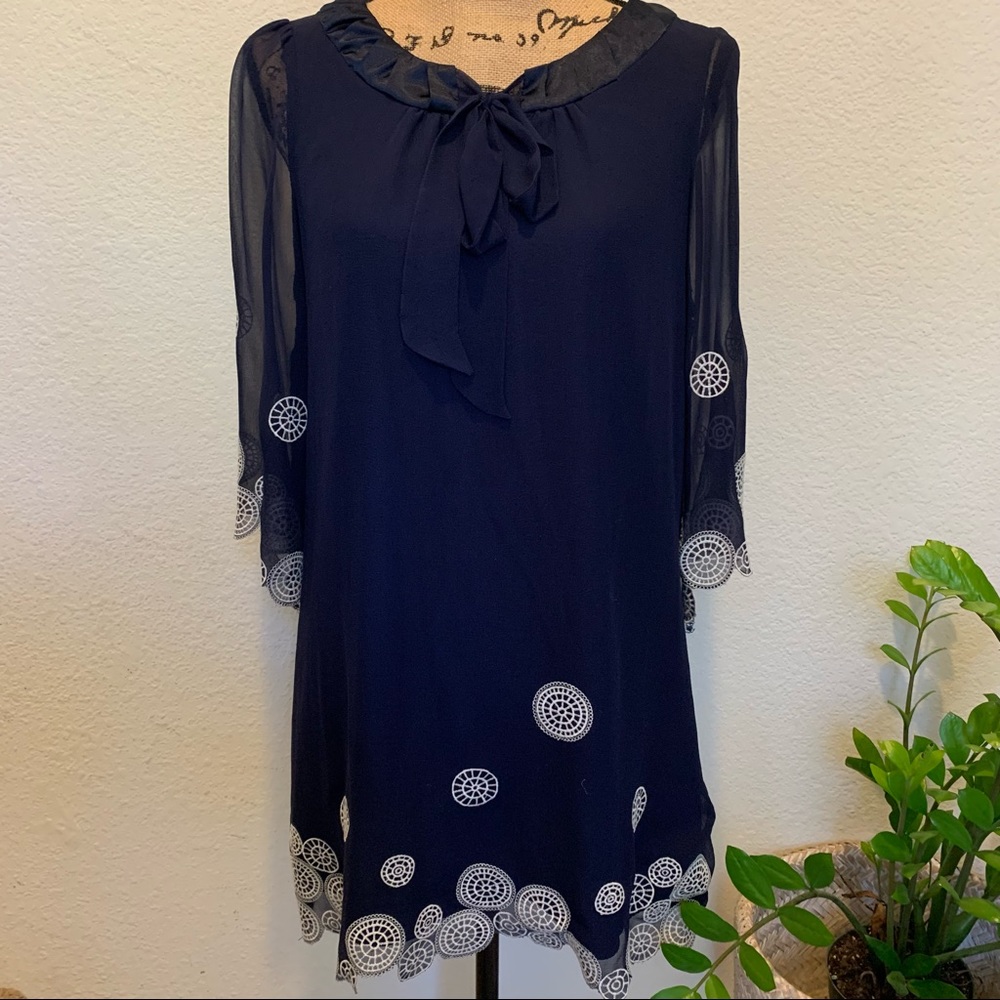 Navy Chiffon Dress. Size M